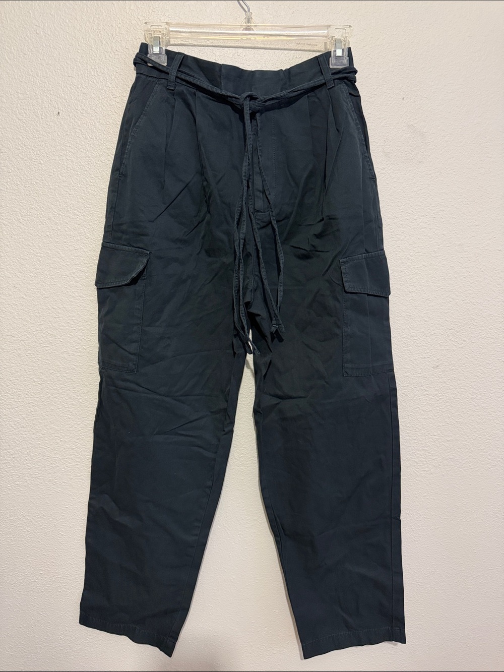 GAP High Rise Pleated Cargo Trousers 100% Cotton Moonless Night Utility - Picture 2 of 8